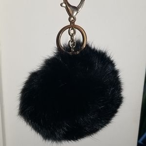 Black fake fur keychain